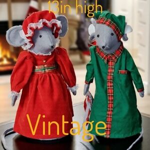 Vintage Christmas Mouse Set 13in Tall Holiday Decor Holiday Collectables